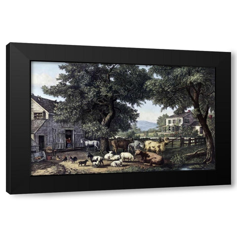 Old Homestead Black Modern Wood Framed Art Print by Currier and Ives