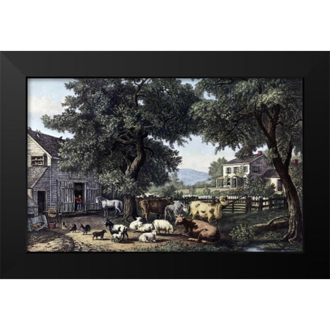Old Homestead Black Modern Wood Framed Art Print by Currier and Ives