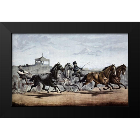 Passing The Stand Black Modern Wood Framed Art Print by Currier and Ives
