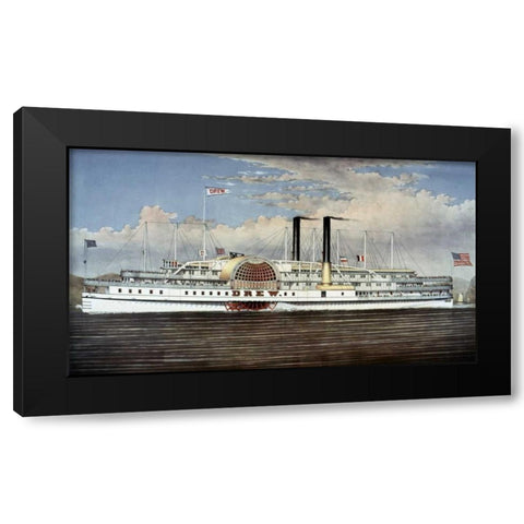 Peoples Line - Hudson River, The Palace Steamers of The World Black Modern Wood Framed Art Print with Double Matting by Currier and Ives