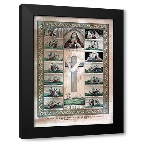 Road To The Holy Cross Black Modern Wood Framed Art Print with Double Matting by Ives, Currier and