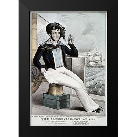 Sailor - Far-Far at Sea Black Modern Wood Framed Art Print by Ives, Currier and