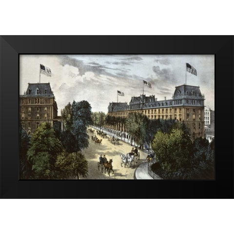 Saratoga Springs Black Modern Wood Framed Art Print by Currier and Ives