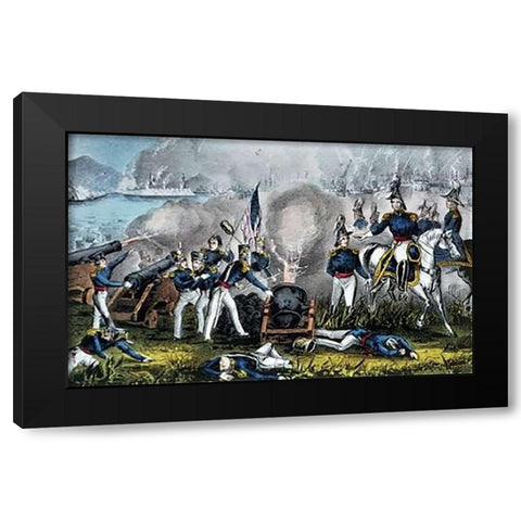 Siege of Vera Cruz March 1847 Black Modern Wood Framed Art Print by Ives, Currier and