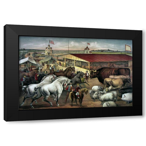 Sights at The Fair Ground Black Modern Wood Framed Art Print by Currier and Ives