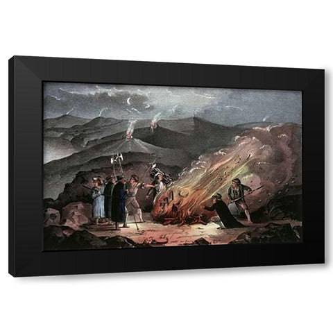 Signal Fires On The Slievenamon Mountains Black Modern Wood Framed Art Print with Double Matting by Ives, Currier and