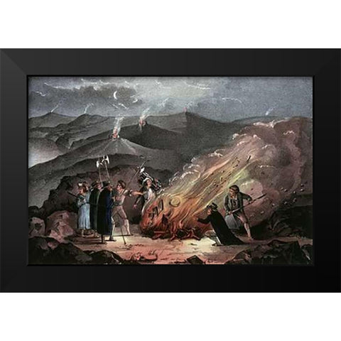 Signal Fires On The Slievenamon Mountains Black Modern Wood Framed Art Print by Ives, Currier and