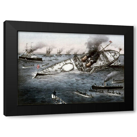 Sinking of The Battleship Victoria Off Tripoli,Syria, June 22, 1893 Black Modern Wood Framed Art Print by Currier and Ives
