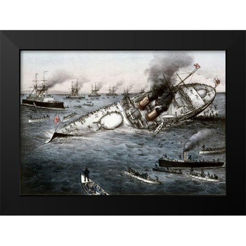 Sinking of The Battleship Victoria Off Tripoli,Syria, June 22, 1893 Black Modern Wood Framed Art Print by Currier and Ives