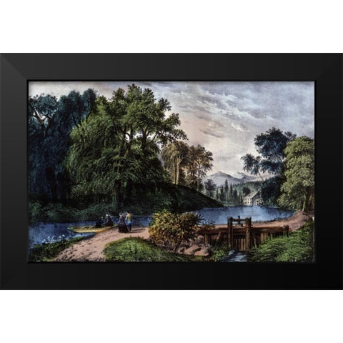 Summer Morning Black Modern Wood Framed Art Print by Currier and Ives