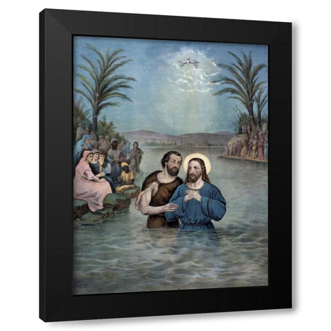 The Baptism of Christ Black Modern Wood Framed Art Print with Double Matting by Currier and Ives