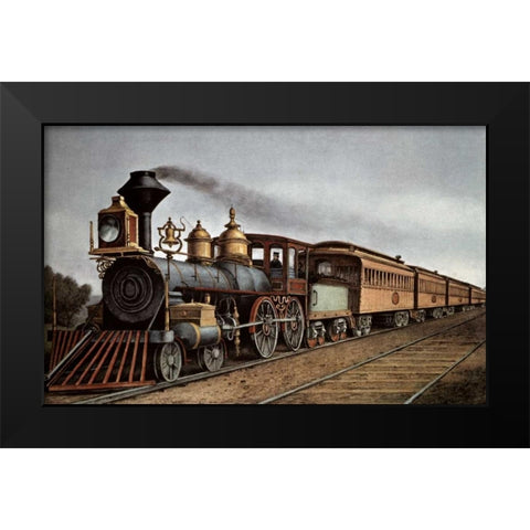 Through Express Black Modern Wood Framed Art Print by Currier and Ives
