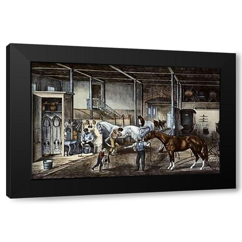 Trotting Cracks at Home a Model Stable Black Modern Wood Framed Art Print with Double Matting by Ives, Currier and