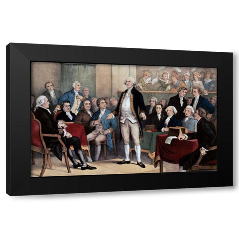 Washington Appointed Commander in Chief Black Modern Wood Framed Art Print with Double Matting by Currier and Ives,