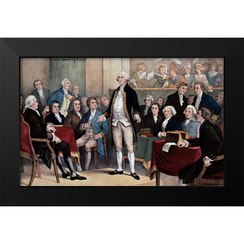 Washington Appointed Commander in Chief Black Modern Wood Framed Art Print by Currier and Ives,