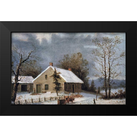 Winter Wood Black Modern Wood Framed Art Print by Currier and Ives