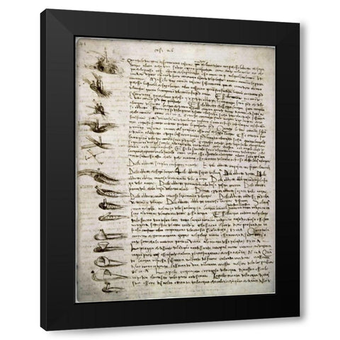 Codex Leicester: Water Flow Black Modern Wood Framed Art Print with Double Matting by Da Vinci, Leonardo