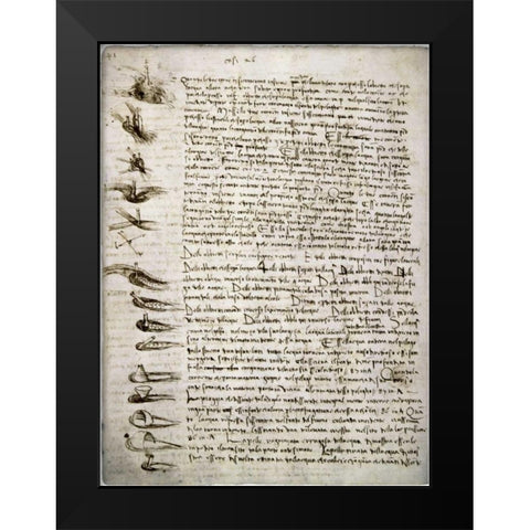 Codex Leicester: Water Flow Black Modern Wood Framed Art Print by Da Vinci, Leonardo
