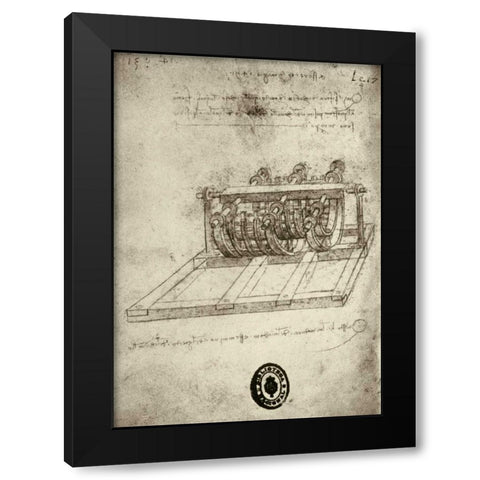 Mechanical Sketches Black Modern Wood Framed Art Print by Da Vinci, Leonardo