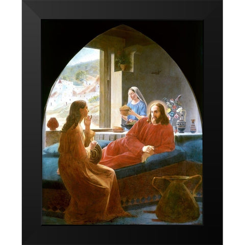 Jesus With Mary and Martha Black Modern Wood Framed Art Print by Dalsgaard, Christen