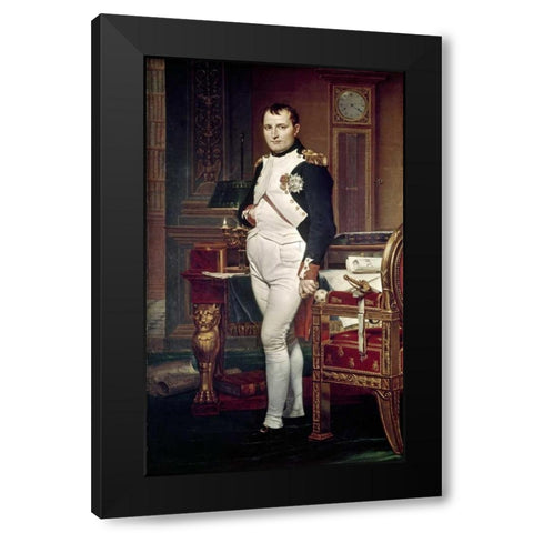 Napoleon In His Study Black Modern Wood Framed Art Print with Double Matting by David, Jacques-Louis