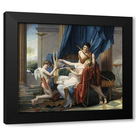 Sappho and Phaon Black Modern Wood Framed Art Print with Double Matting by David, Jacques-Louis
