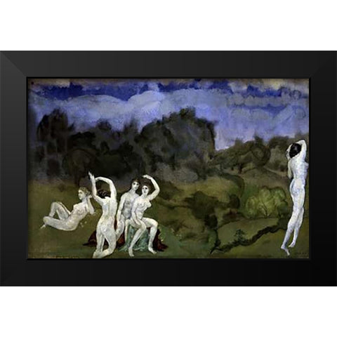 Nudes In a Landscape Black Modern Wood Framed Art Print by Davies, Arthur Bowen
