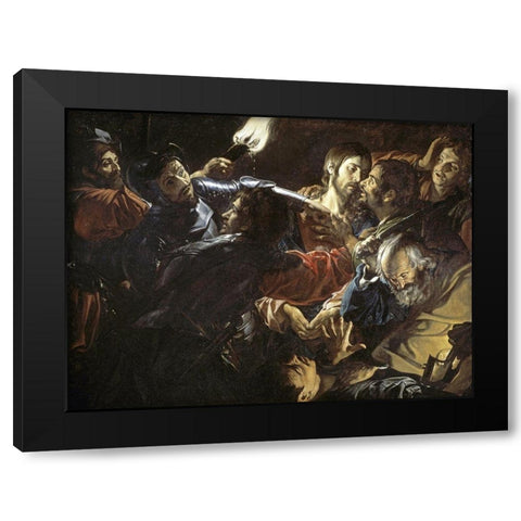 Taking of Christ Black Modern Wood Framed Art Print with Double Matting by de Boulogn, Jean Valentin