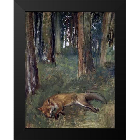 Dead Fox Under the Trees Black Modern Wood Framed Art Print by Degas, Edgar
