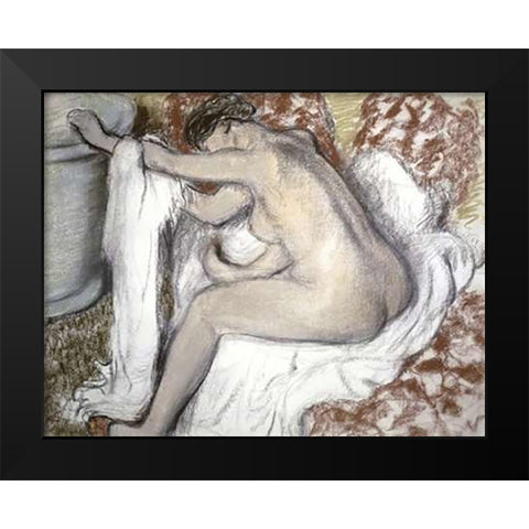 Leaving the Bath (Le Sortie du Bain) Black Modern Wood Framed Art Print by Degas, Edgar