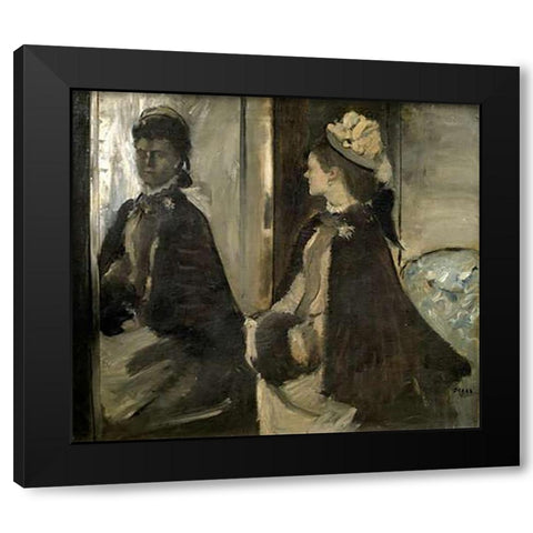 Portrait of Mrs. Jeantaud In The Mirror Black Modern Wood Framed Art Print with Double Matting by Degas, Edgar
