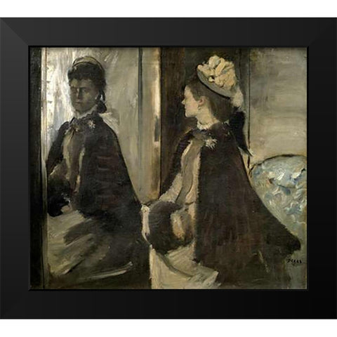 Portrait of Mrs. Jeantaud In The Mirror Black Modern Wood Framed Art Print by Degas, Edgar