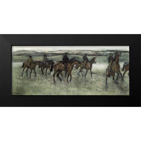 Race Horses Black Modern Wood Framed Art Print by Degas, Edgar