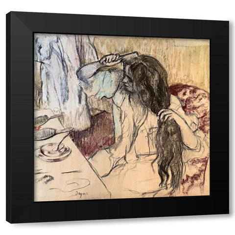 Woman at her Toilette Black Modern Wood Framed Art Print with Double Matting by Degas, Edgar