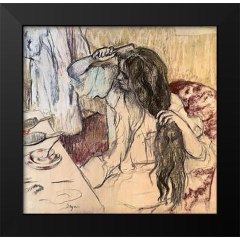 Woman at her Toilette Black Modern Wood Framed Art Print by Degas, Edgar