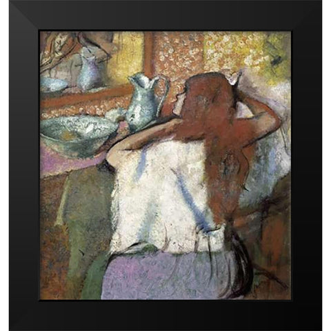 Woman at her Toilette Black Modern Wood Framed Art Print by Degas, Edgar