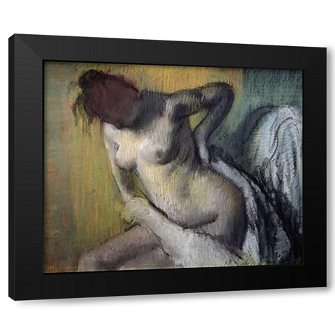Woman Drying Herself Black Modern Wood Framed Art Print with Double Matting by Degas, Edgar
