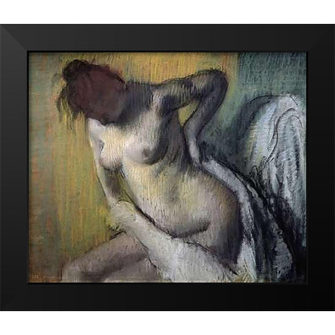 Woman Drying Herself Black Modern Wood Framed Art Print by Degas, Edgar