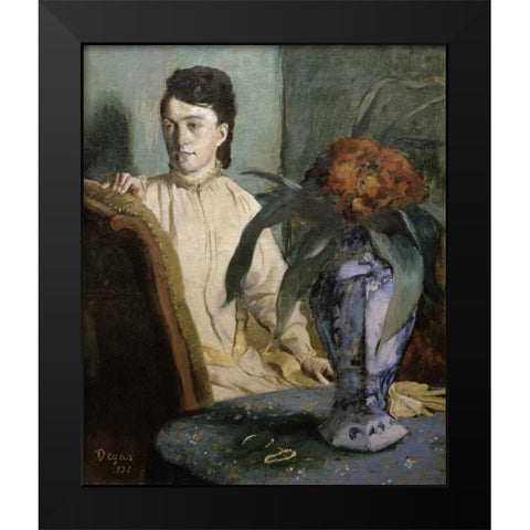 Woman with Porcelain Vase Black Modern Wood Framed Art Print by Degas, Edgar