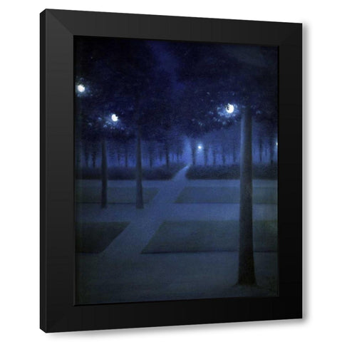 Night In The Park Royal, Brussels Black Modern Wood Framed Art Print by De Nuncques, William Degouve