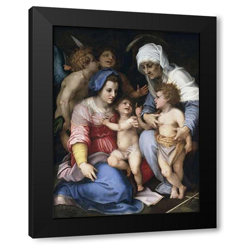 Holy Family With Angels Black Modern Wood Framed Art Print with Double Matting by Del Sarto, Andrea