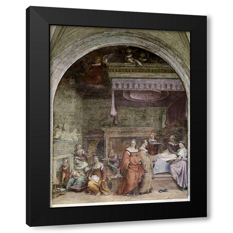 Nativity of Mary Black Modern Wood Framed Art Print with Double Matting by Del Sarto, Andrea