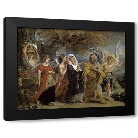 Copy After The Flight of Lot By Rubens Black Modern Wood Framed Art Print by Delacroix, Eugene