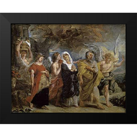 Copy After The Flight of Lot By Rubens Black Modern Wood Framed Art Print by Delacroix, Eugene