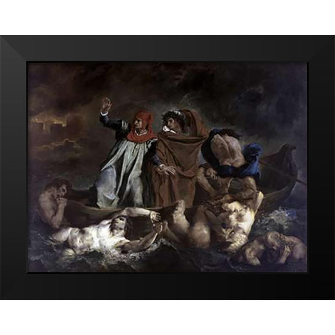 Dante and Virgil in Hell Black Modern Wood Framed Art Print by Delacroix, Eugene