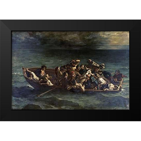 Don Juans Shipwreck Naufrage de Don Juan Black Modern Wood Framed Art Print by Delacroix, Eugene