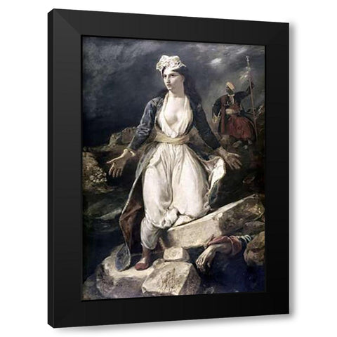 Greece Expiring Black Modern Wood Framed Art Print by Delacroix, Eugene