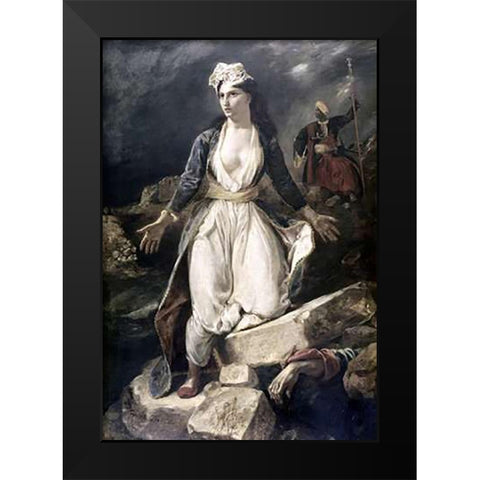 Greece Expiring Black Modern Wood Framed Art Print by Delacroix, Eugene
