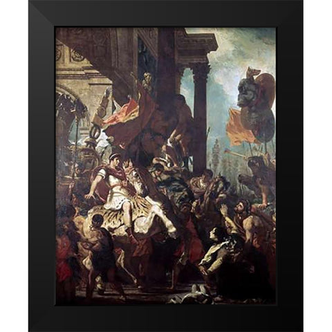 Justice of Trajan Black Modern Wood Framed Art Print by Delacroix, Eugene