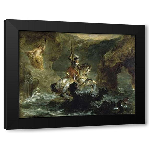 St. George Fighting the Dragon Black Modern Wood Framed Art Print with Double Matting by Delacroix, Eugene